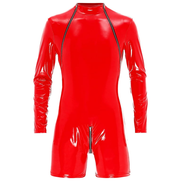 Full Bodysuit Suit for men in Wet Look Red