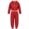 thumbnail image 1 of iEFiEL Unisex Kids Boys Girls Hip-hop Jazz Dance Costume Sequins Hooded Tops with Pant Red 10-12, 1 of 7