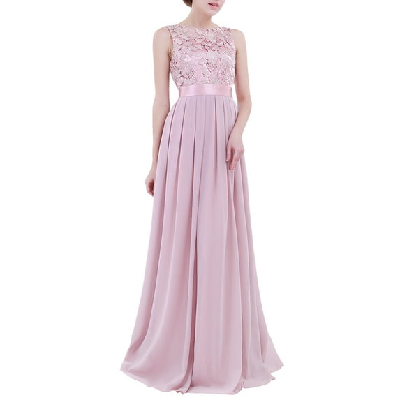 iEFiEL Women Embroidered Chiffon Bridesmaid Dress Full Length Evening Dress Formal Prom Ball Gowns Dusty Rose 14