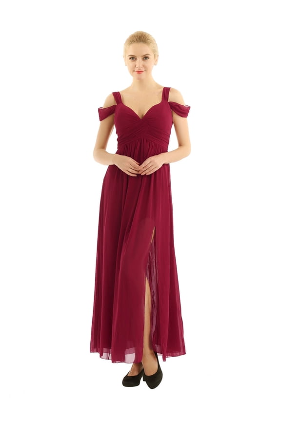 Women Ladies Chiffon Off-The-Shoulder Side Split Long Bridesmaid Dress Evening Prom Gown