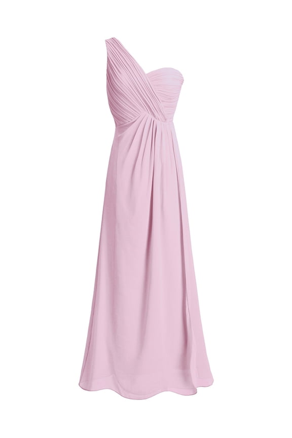 Women Ladies Chiffon One-shoulder Dress Long Evening Bridesmaid Prom Gown Dress