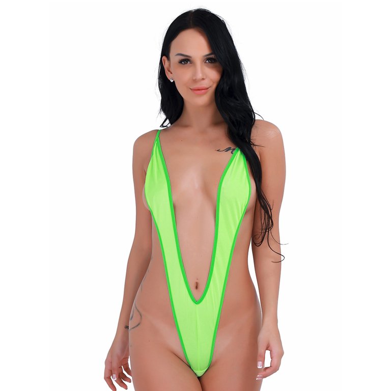 iEFiEL Women Thong G-string Monokini Bikini Swimsuit Underwear Bodysuit  Green One_Size 