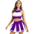 thumbnail image 1 of iEFiEL Women's Cheer Leader Costume Uniform Crop Top with Pleated Mini Skirt Cheerleading Dress Outfit Purple XXL, 1 of 7
