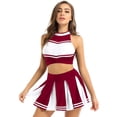 thumbnail image 1 of iEFiEL Women's Cheer Leader Costume Uniform Crop Top with Pleated Mini Skirt Cheerleading Dress Outfit Wine Red XL, 1 of 7