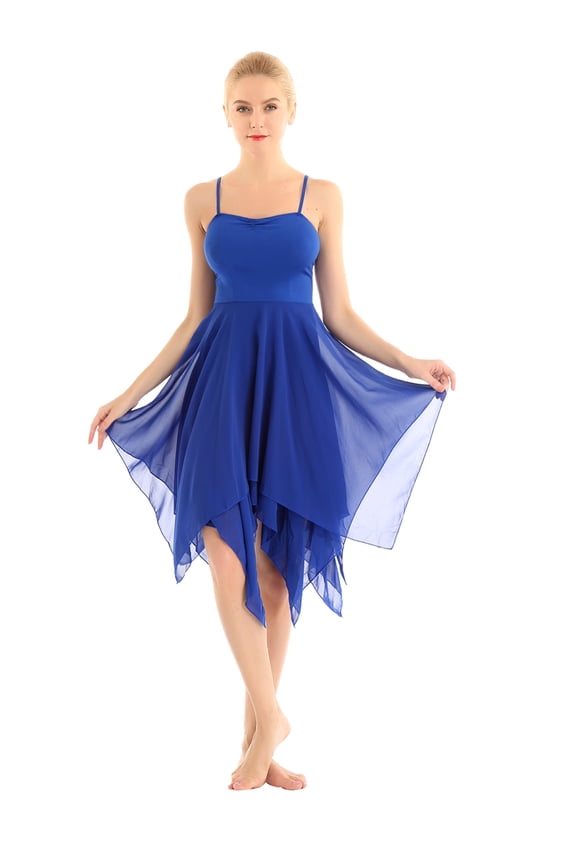 Women's Lyrical Chiffon Ballet Dance Dress Asymmetric High-Low Skirt