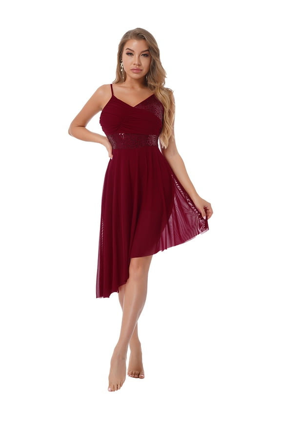 Women's Lyrical Chiffon Ballet Dance Dress Asymmetric High-Low Skirt