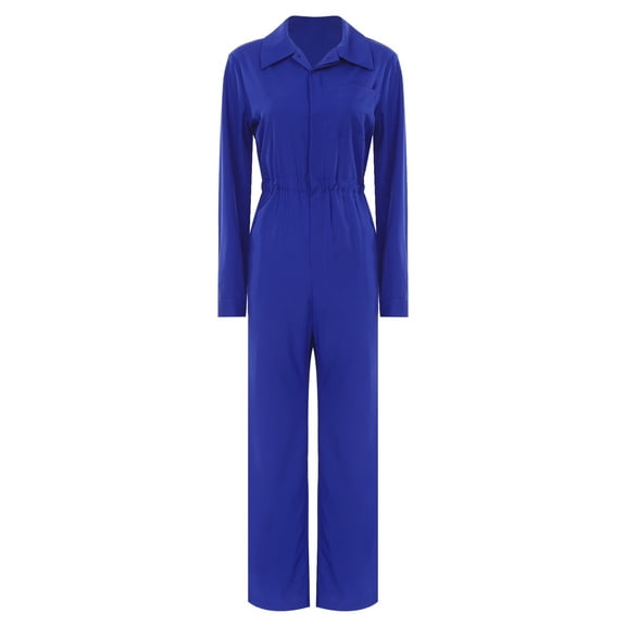 iEFiEL Women's Mechanic Work Utility Coveralls Dungarees Flight Suit Jumpsuit Blue XL
