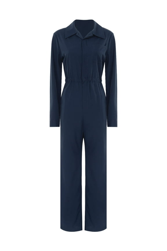 Women's Mechanic Work Utility Coveralls Dungarees Flight Suit Jumpsuit Navy Blue S