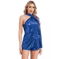 thumbnail image 1 of iEFiEL Women's Sparkly Sequin Shorts Jumpsuits One Shoulder Long Sleeve Romper Party Club Outfit Royal Blue XL, 1 of 7