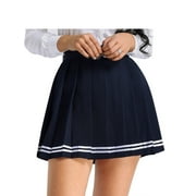 iEFiEL Womens A-Line Pleated Mini Skirt High Waisted Flared Sports Tennis Miniskirt A Navy Blue XXXL