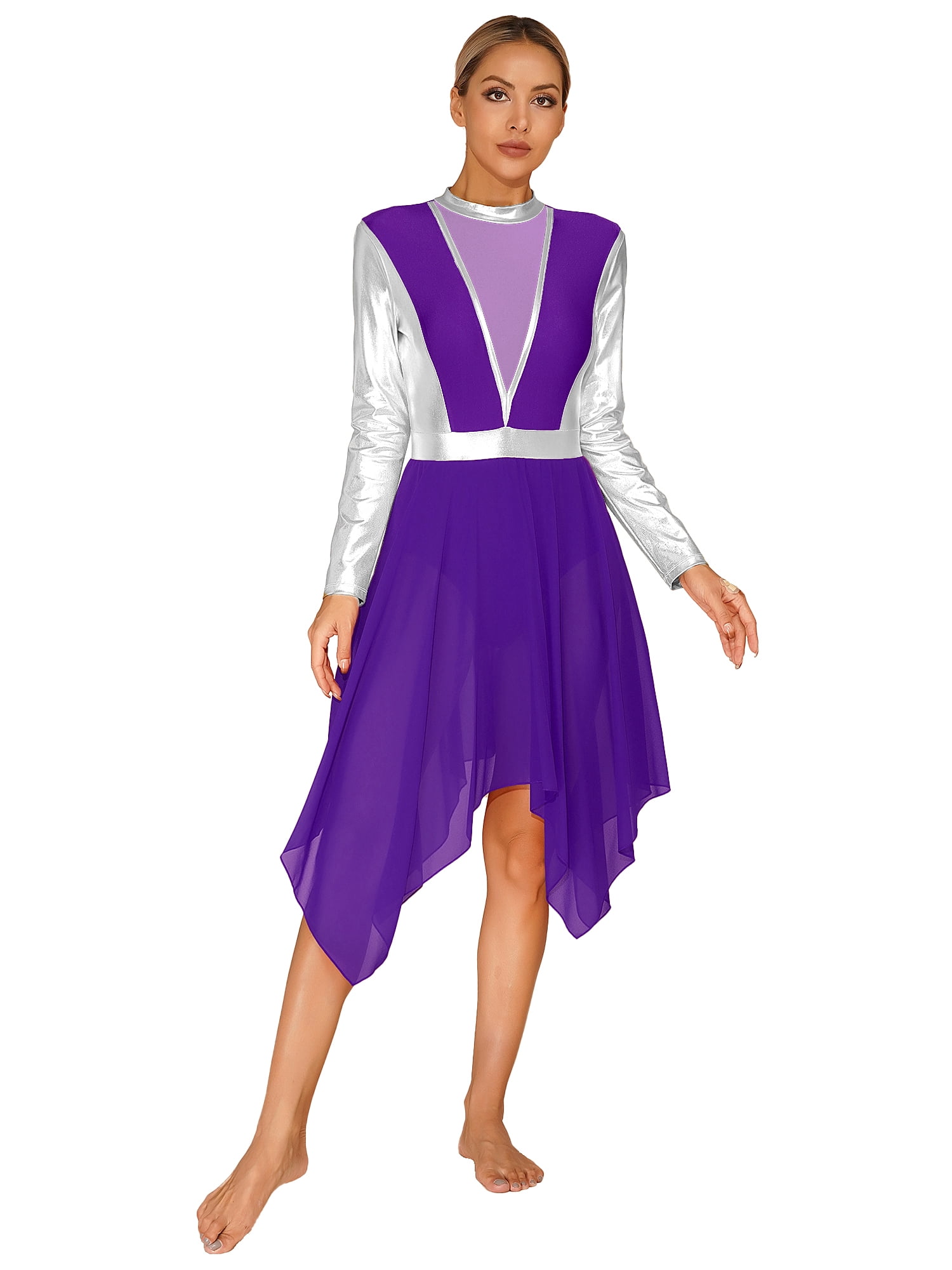 iEFiEL Womens Asymmetrical Overlay Liturgical Praise Dance Leotard