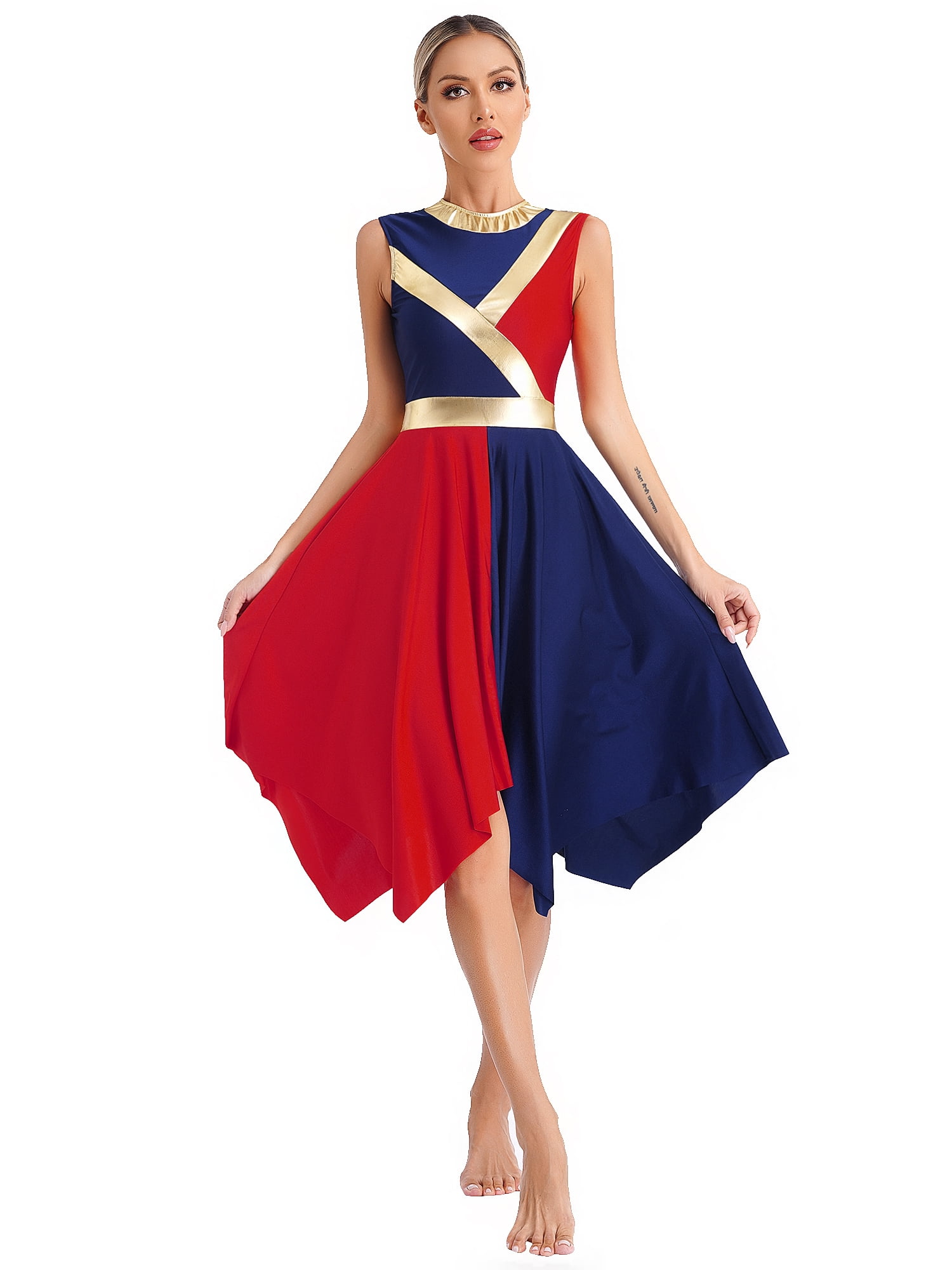 iEFiEL Womens Asymmetrical Praise Dance Dress Long Sleeve Overlay Choir ...