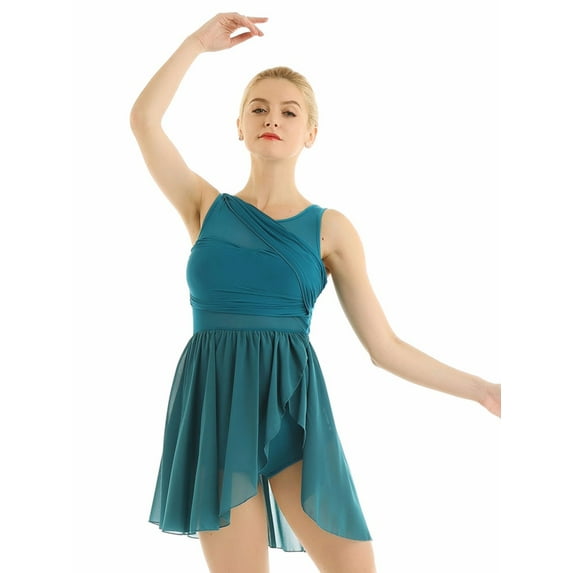 iEFiEL Womens Cutout Back Asymmetric Ballet Lyrical Dance Leotard Dress Green X-Small