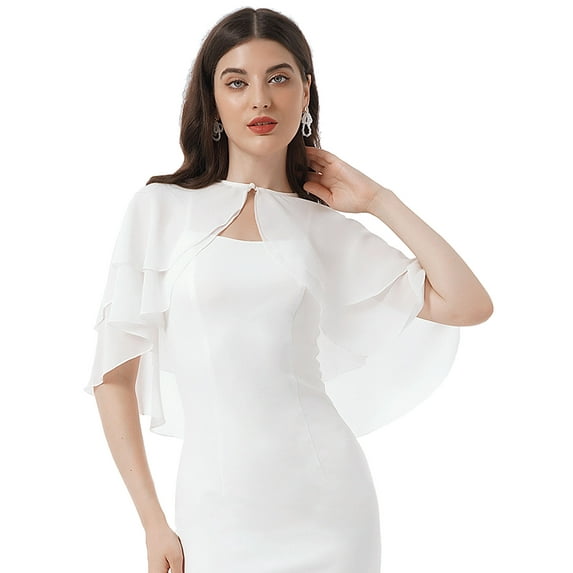 iEFiEL Womens Elegant Chiffon Sheer Bolero Wraps Shawls Wedding Evening Bridal Shrug Cover Ups A White One Size