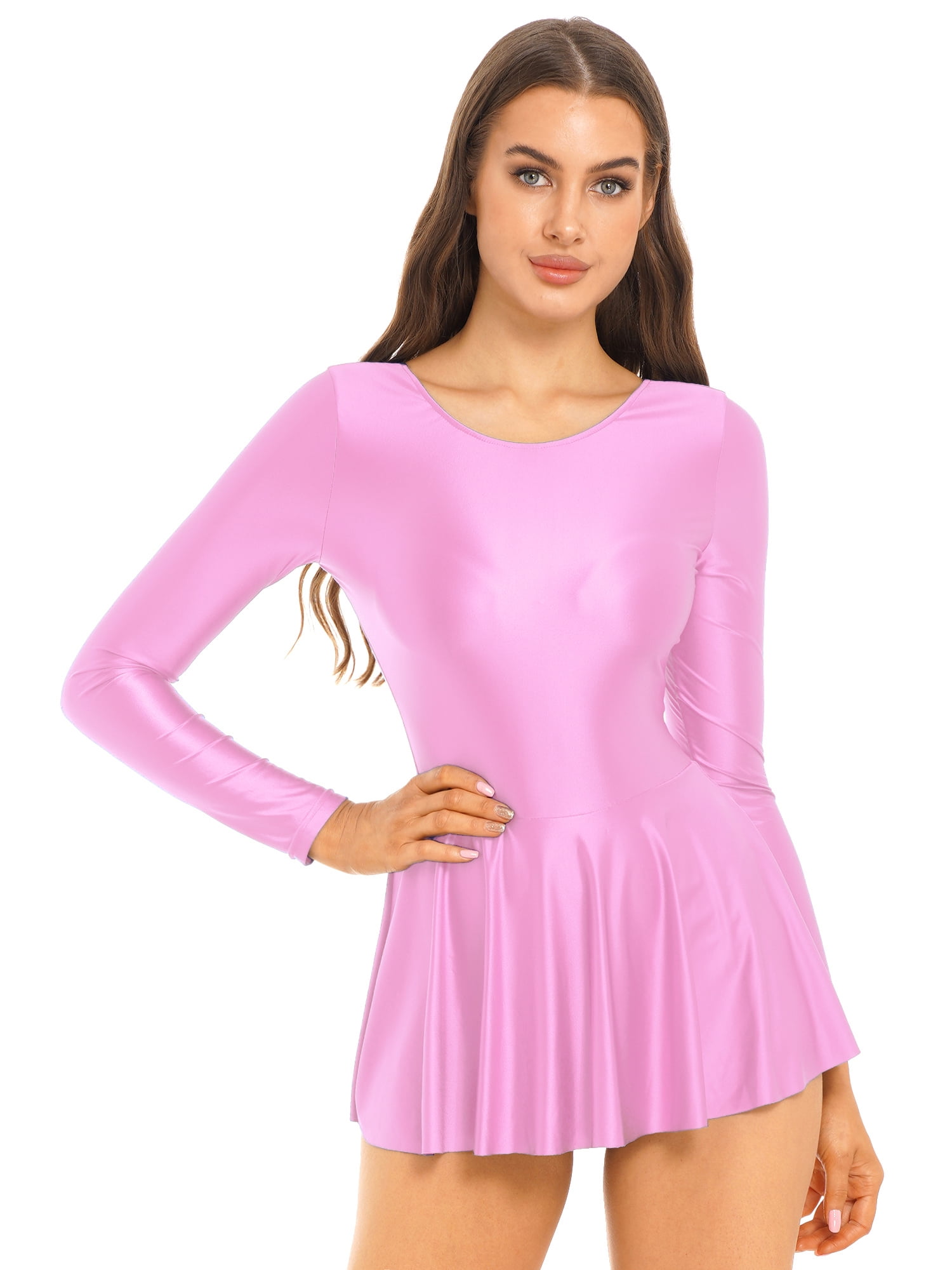 Glossy Pink Long Sleeve Leotard