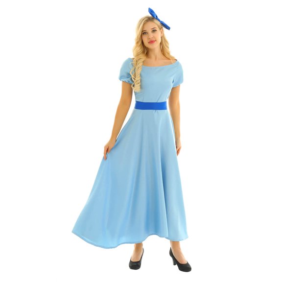 iEFiEL Womens Halloween Cosplay Costume Princess Party Fancy Maxi Dress Light Blue XX-Large
