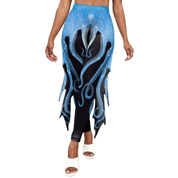 iEFiEL Womens Halloween Mermaid Costume Shiny Fish Scales Leggings Stretchy Gym Running Tight Pants Type C XL