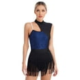 thumbnail image 1 of iEFiEL Womens Jazz Dance Leotard Sleeveless Tassels Fringed Hem Dance Dress Latin Tango Dancewear Navy Blue M, 1 of 7