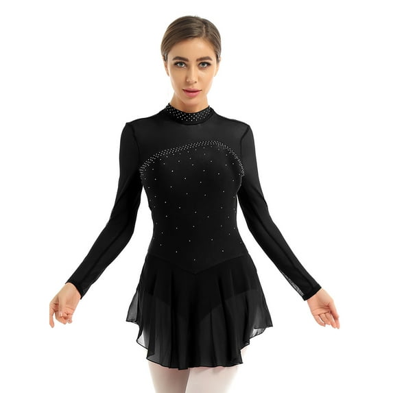 iEFiEL Womens Long Sleeves Ballet Dance Leotard Dress Figure Ice Skating Roller Skating Dress