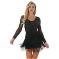 thumbnail image 1 of iEFiEL Womens Mesh Long Sleeve Tassel Dance Dress Rhinestone Fringed Dancing Costume, 1 of 7