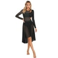 thumbnail image 1 of iEFiEL Womens Modern Lyrical Dance Dress Shiny Rhinestone Mesh Cutout Leotard Dress High Low Hem Dancewear Black L, 1 of 7