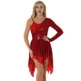 thumbnail image 1 of iEFiEL Womens One Shoulder Sequins Ballet Dance Dress Mesh Long Sleeve Dancewear Burgundy XL, 1 of 6