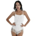 thumbnail image 1 of iEFiEL Womens Rhinestone Tassels Latin Dance Dress Tango Fringed Leotard Dress White XL, 1 of 7