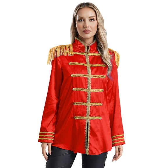 iEFiEL Womens SGT Sergeant Pepper Budget Jacket Hippy Medieval Shiny Satin Jackets Cosplay Costume Red XL
