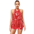 thumbnail image 1 of iEFiEL Womens Shiny Sequins Latin Dancewear Halter Unitard Modern Jazz Performance Romper Dance Costume Red One Size, 1 of 7