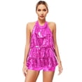 thumbnail image 1 of iEFiEL Womens Shiny Sequins Latin Dancewear Halter Unitard Modern Jazz Performance Romper Dance Costume Rose One Size, 1 of 7