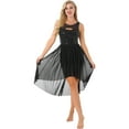 thumbnail image 1 of iEFiEL Womens Shiny Sequins Lyrical Dance Dress Sheer Mesh Asymmetric Hem Dancewear, 1 of 7