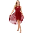 thumbnail image 1 of iEFiEL Womens Shiny Sequins Lyrical Dance Dress Sheer Mesh Asymmetric Hem Dancewear, 1 of 7