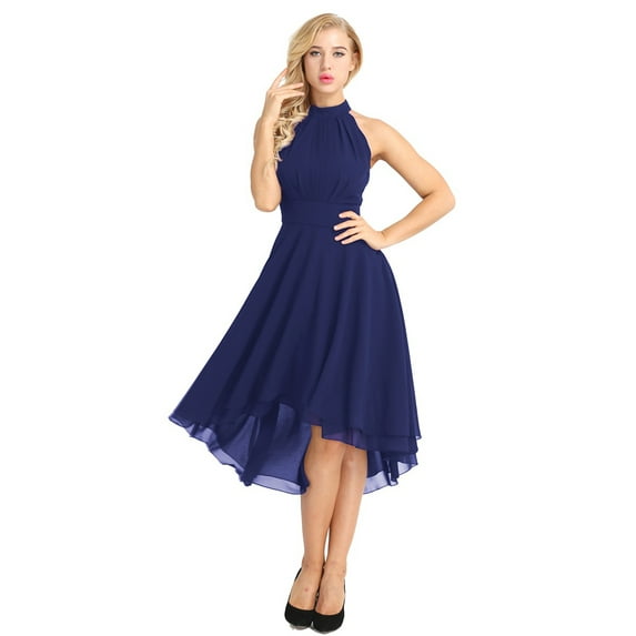 iEFiEL Womens Sleeveless Halter Neck Bridesmaid Dress High Low Evening Party Flare Dress