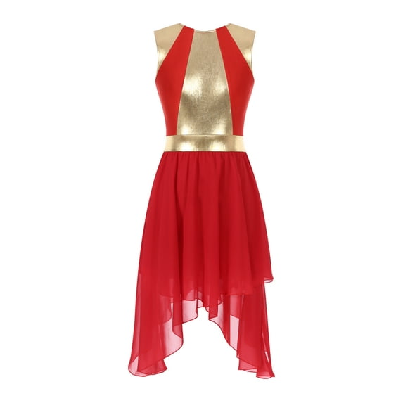 iEFiEL Womens Sleeveless Patchwork Liturgical Lyrical Dance Costume Metallic Praise Worship Tunic Dress Red XXL
