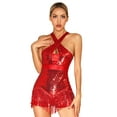 thumbnail image 1 of iEFiEL Womens Sparkle Sequins Leotard Cross Front Ballroom Tassel Latin Dance Dress Cocktail Dress Costume Red L, 1 of 7