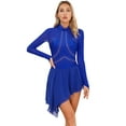 thumbnail image 1 of iEFiEL Womens Sparkly Rhinestone Skating Dance Dress Sheer Mesh Patchwork Open Back Dress Lyrical Dancewear Royal Blue M, 1 of 7