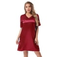 thumbnail image 1 of iEFiEL Womens V Neck Satin Nightgown Short Sleeve Nightdress Sleepwear Loungewear Burgundy M, 1 of 5