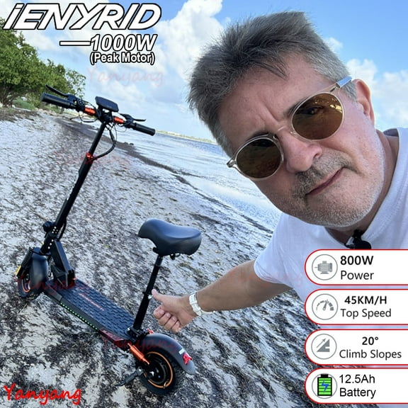 iENYRID 10 inch City Commuter E-Scooter, 1000W Peak Motor,High-Speed 28MPH,21-26 Miles Range, Foldable with Seat, Perfect for Adults, Free Shipping