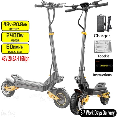iENYRID ES1 Electric Scooter,10" Tires, 2400W Dual Motors 48V 20.8Ah Off Road E-Scooter Up to 33-40 Miles Range, Top Speed 38 MPH, Adjustable Handlebar Height, Folding Commuting e Scooter for Adults
