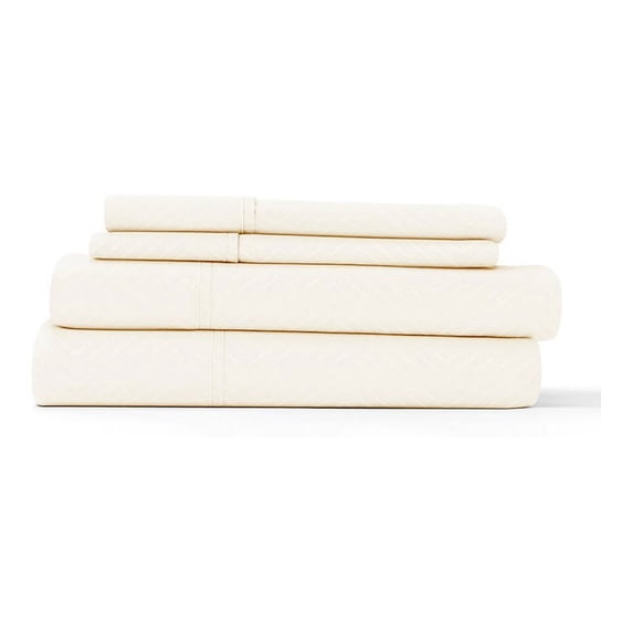 iEnjoy Home 4-PC Chevron Embossed Microfiber King Bed Sheet Set in Ivory