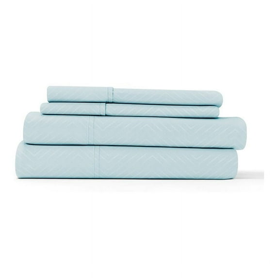 iEnjoy Home 4-PC Chevron Embossed Microfiber Twin Bed Sheet Set in Blue