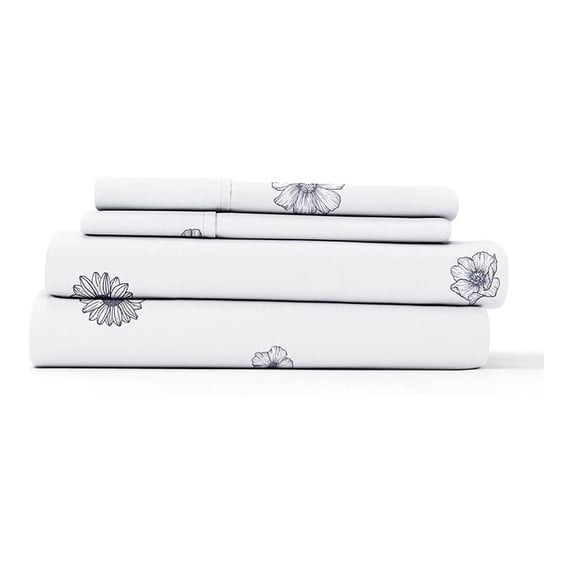 iEnjoy Home 4-PC Indigo Flowers Cal King Bed Sheet Set in Navy