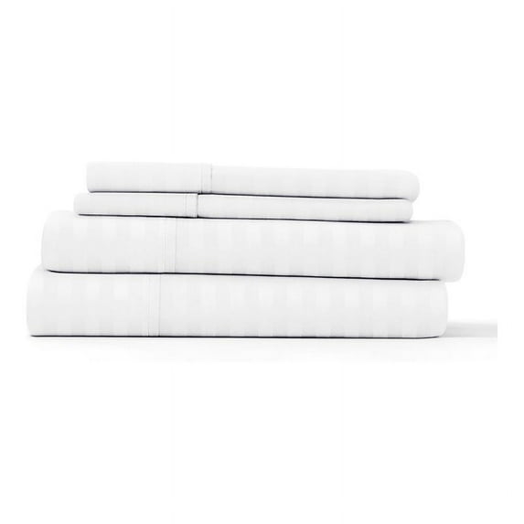 iEnjoy Home 4-PC Striped Embossed Microfiber Cal King Bed Sheet Set in White
