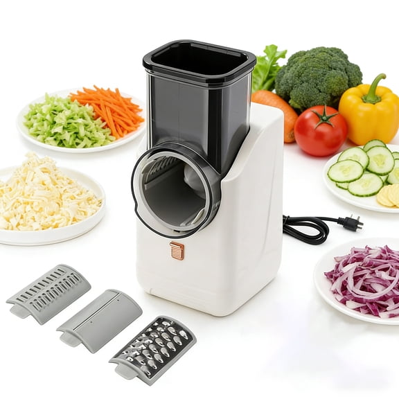 iFCOW 3 in 1 Electric Cheese Grater with 6 Interchangeable Blades, Electric Salad Maker for Home Kitchen Vegetable Slicer for Potato Cheeses