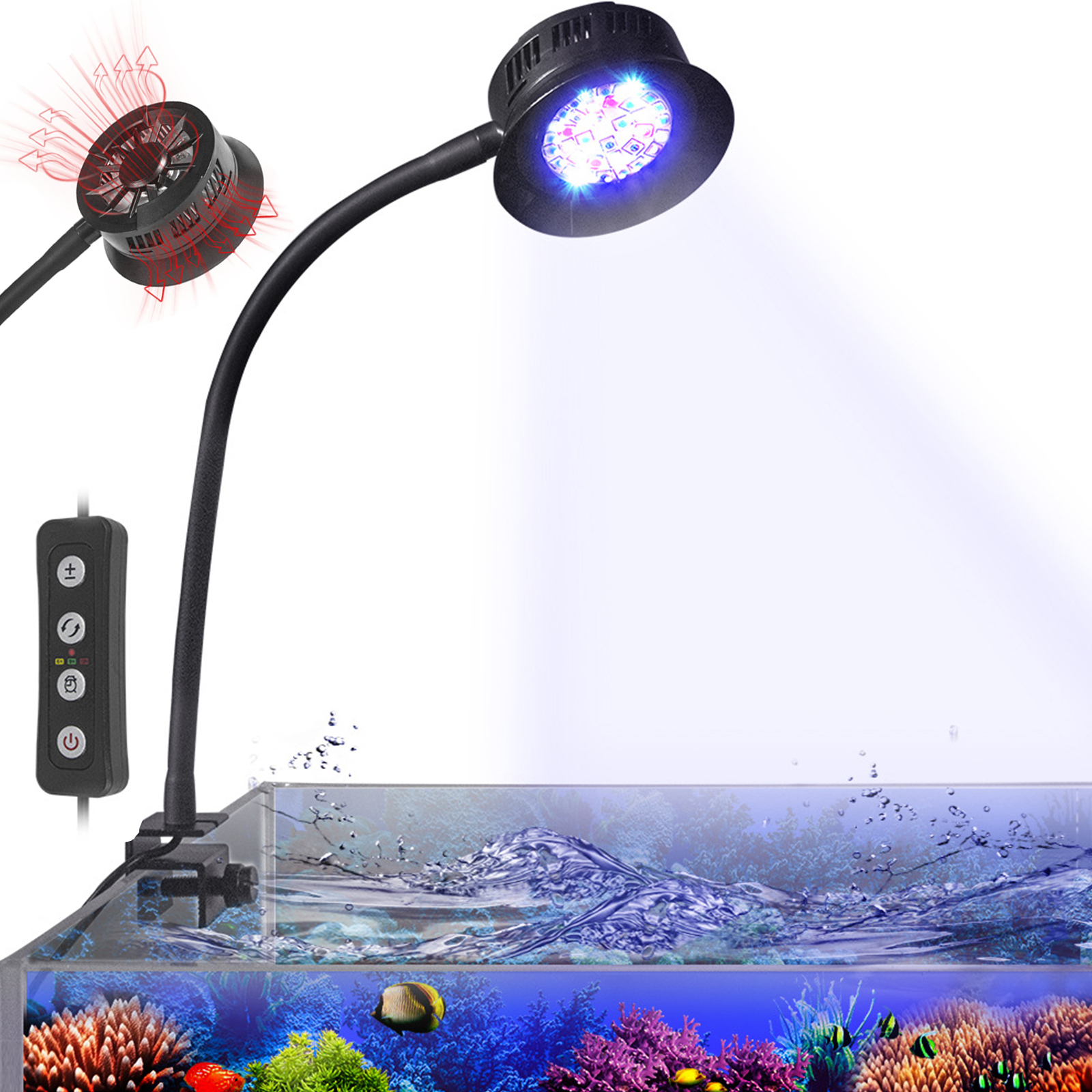 iFCOW Clip On Aquarium Light,30W High brightness Aquarium LED Reef Light, Dimmable Full Spectrum Marine LED Fish Tank Light Saltwater Nano Aquarium LPS SPS Lighting