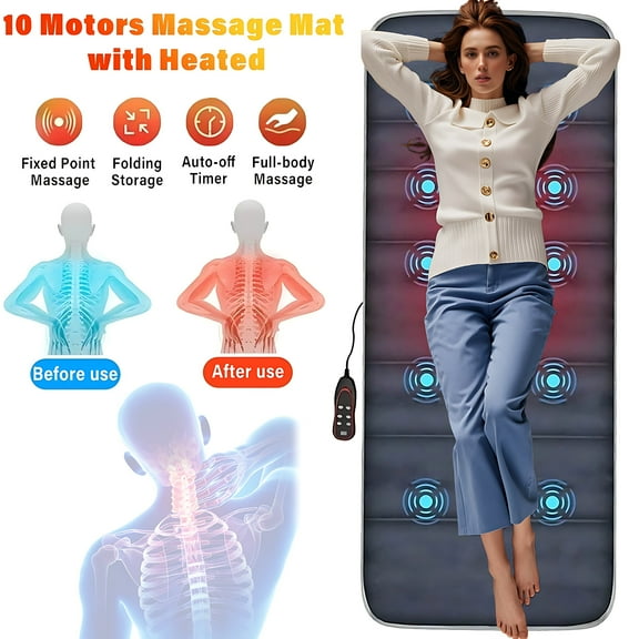 iFCOW Full Body Massage Mat Pad with Heat,Vibration Massage Mat with 2 Heat Pad & 10 Vibration Motors,Back Massage Bed / Chair Pad with Auto Shut Off,Christmas,Birthday gifts