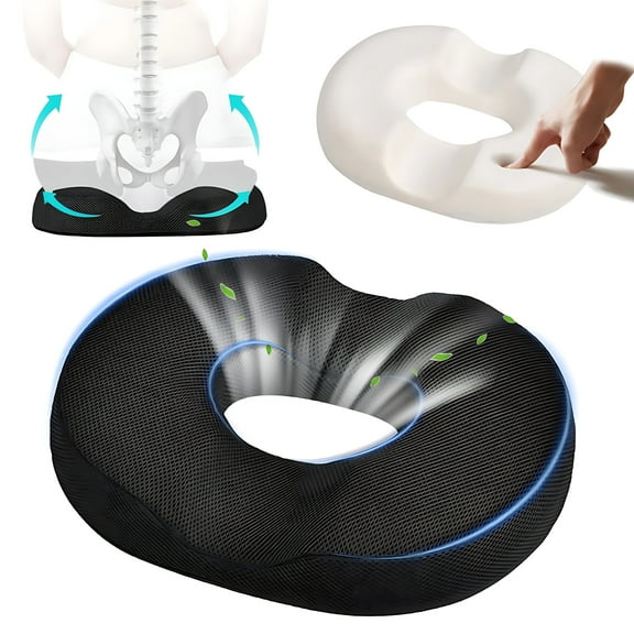iFCOW Memory Foam Seat Cushion,Donut Pillow for Postpartum Pregnancy & Hemorrhoids, Sciatica & Hip & Coccyx Pain Relief Desk Chair Cushion for Long Sitting Office Workers, Car Drivers