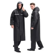 iFCOW Raincoat Waterproof Men's Long Rain Jacket Lightweight Rainwear Reflective Reusable with Hood, Black -XXL