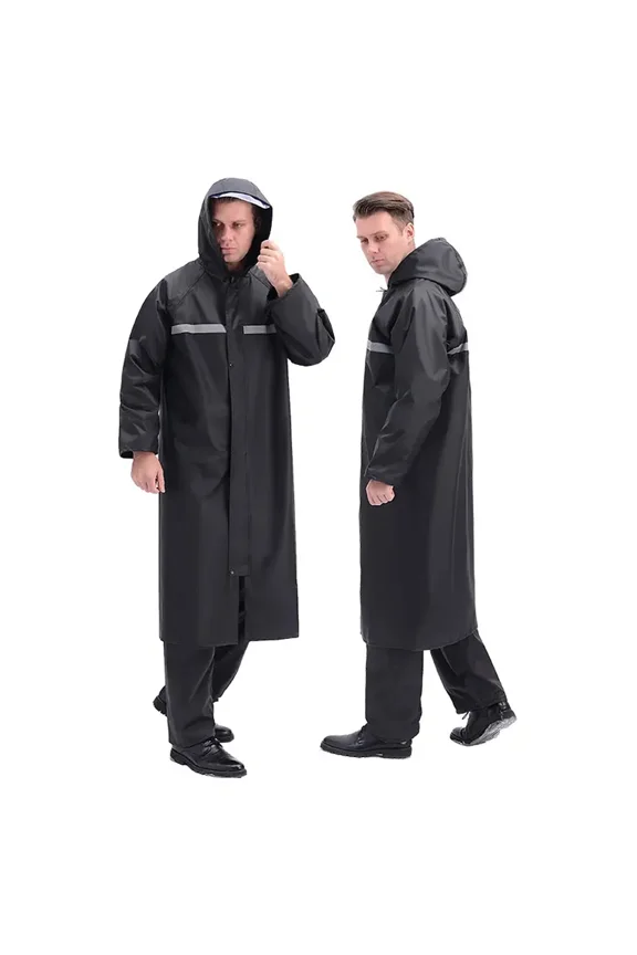 iFCOW Raincoat,Waterproof Men's Quick Dry Long Rain Jacket, Lightweight Rainwear Reflective Reusable with Hood,Windproof Raincoat Lightweight Poncho,Black -L