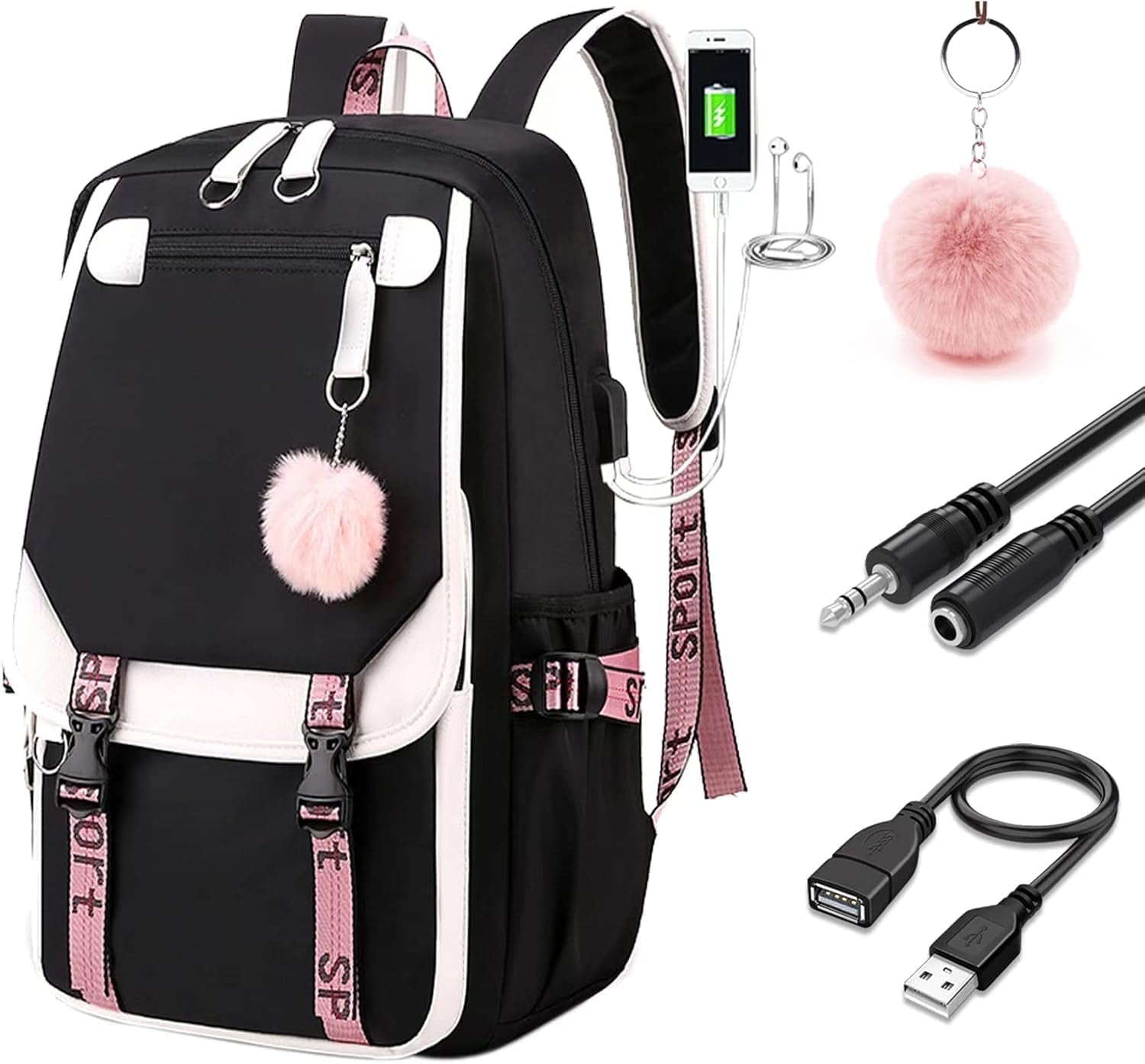 ✨Women Pink Travel Backpack with USB Charging Port & Shoe Pouch 15.6inch Bags Taygeer Travel Laptop Backpack for Men Women Airplane  main image 2